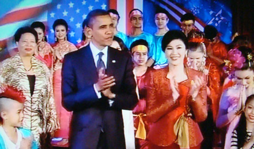Cherryl Hayes with US President Barack Obama and Thai Prime Minister Yingluck Shinawatra